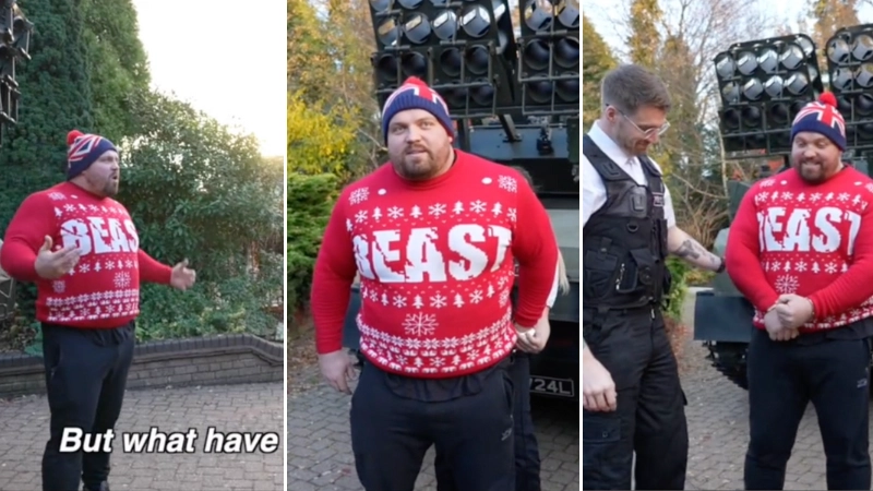 Eddie Hall 'arrested' after driving over car with a tank