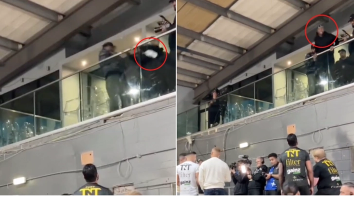 KSI seen spitting at John Fury after having a bottle thrown at him during open workout