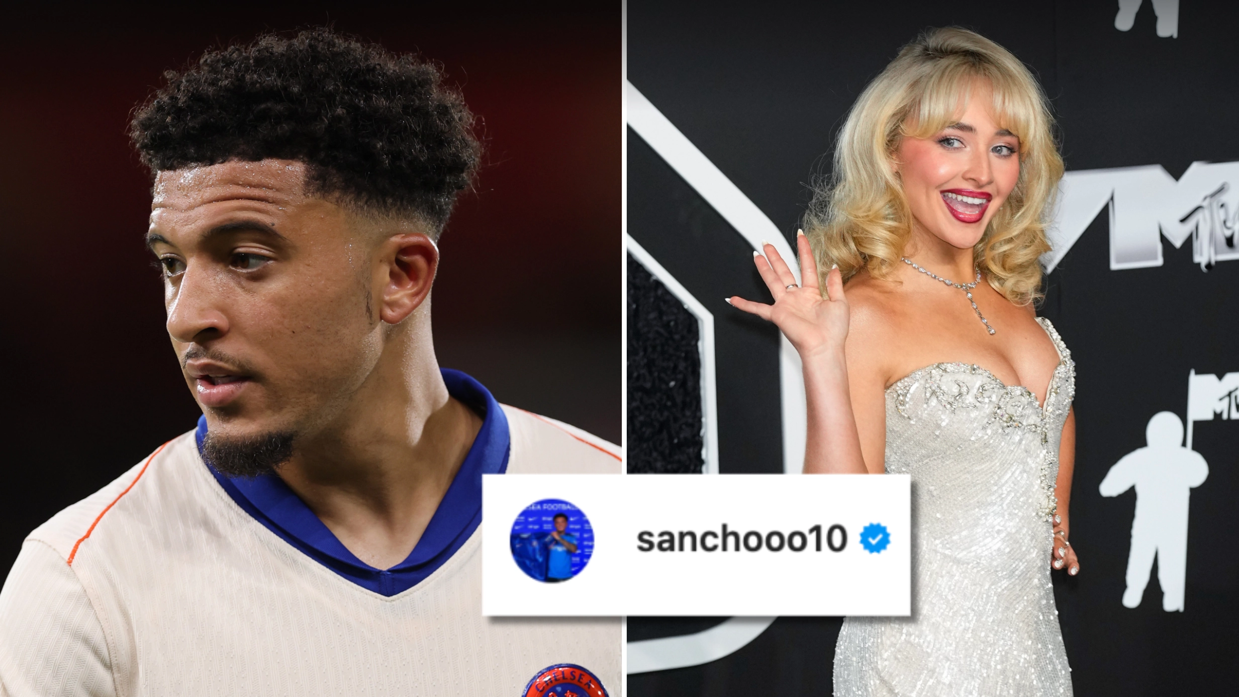 Fans left stunned after discovering Jadon Sancho's one-word comment on Sabrina Carpenter's Instagram