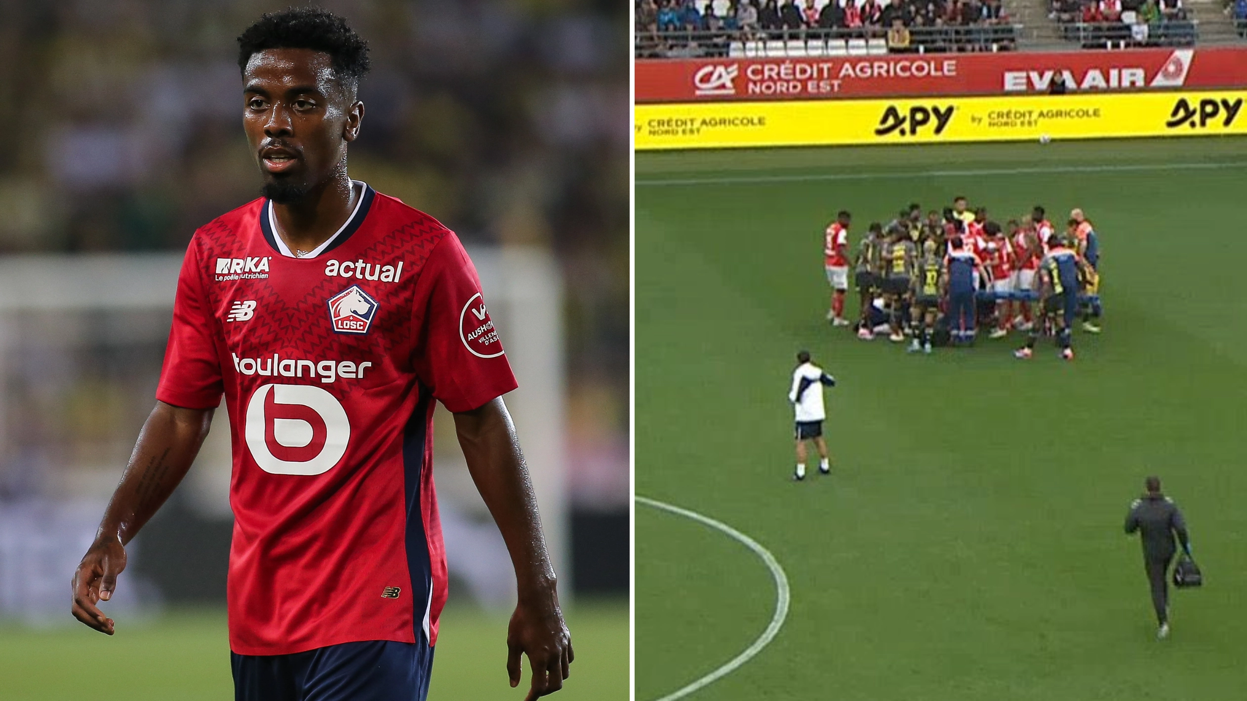 Angel Gomes receives urgent medical attention after suffering 'violent blow' during Reims vs Lille