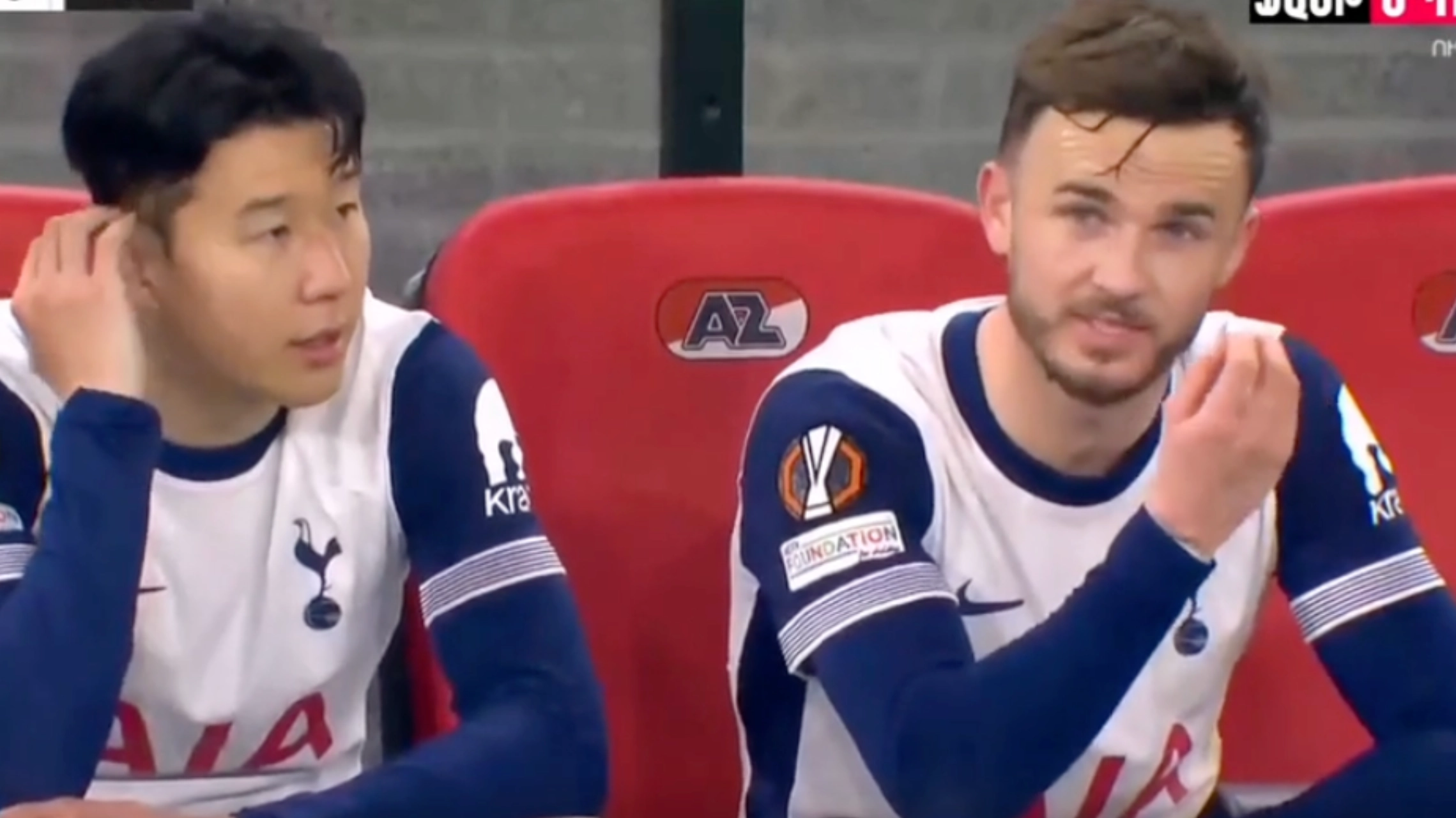 Spurs fans convinced TV cameras picked up James Maddison send damning Ange Postecoglou message during AZ Alkmaar defeat