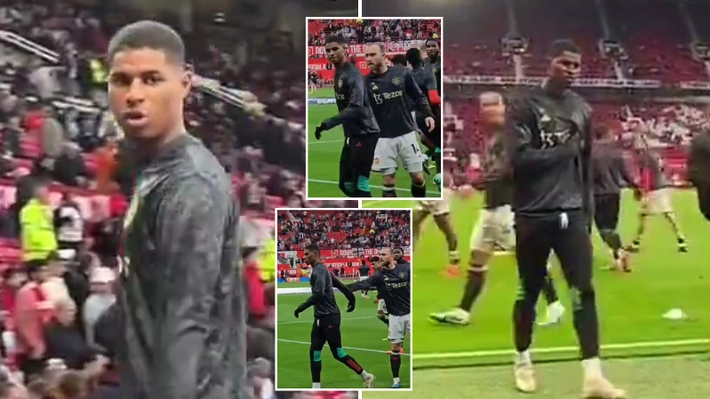 Marcus Rashford held back by teammate during fiery exchange with Man Utd supporter ahead of Newcastle clash