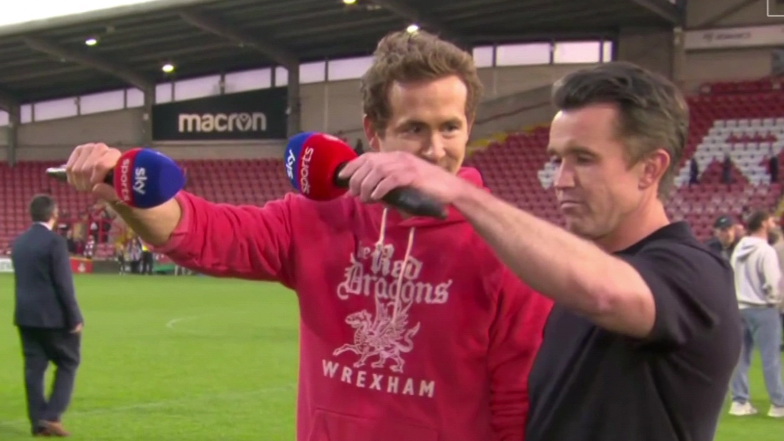 Ryan Reynolds and Rob McElhenney deliver 'mic drop' interview that needs to be seen after Wrexham promotion