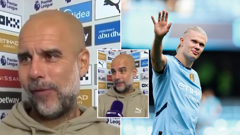 Pep Guardiola asked if Erling Haaland is 'the most complete centre-forward we have ever seen' and he straight up disagrees