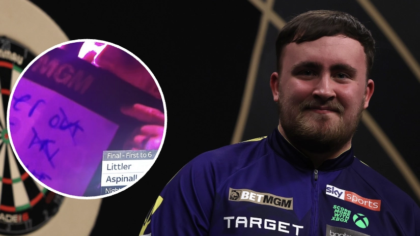 England player spotted in crowd during Luke Littler match and the message he held up has got people talking