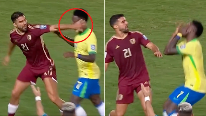 Venezuela produce 'world class s***housery' as sprinklers go off after player is shown red for Vini Jr slap