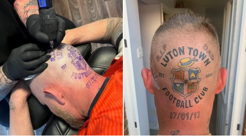 Luton fan celebrates promotion with head tattoo after making promise to his late dad