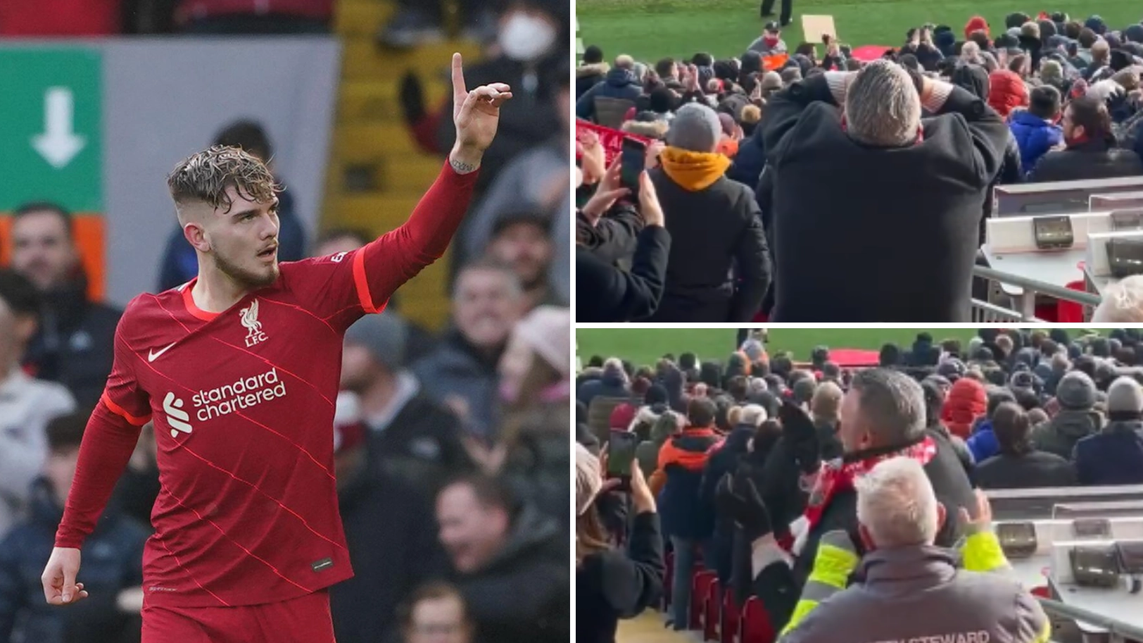 Harvey Elliott's Father In Tears After Seeing His Son Score His First Liverpool Goal In Front Of The Kop