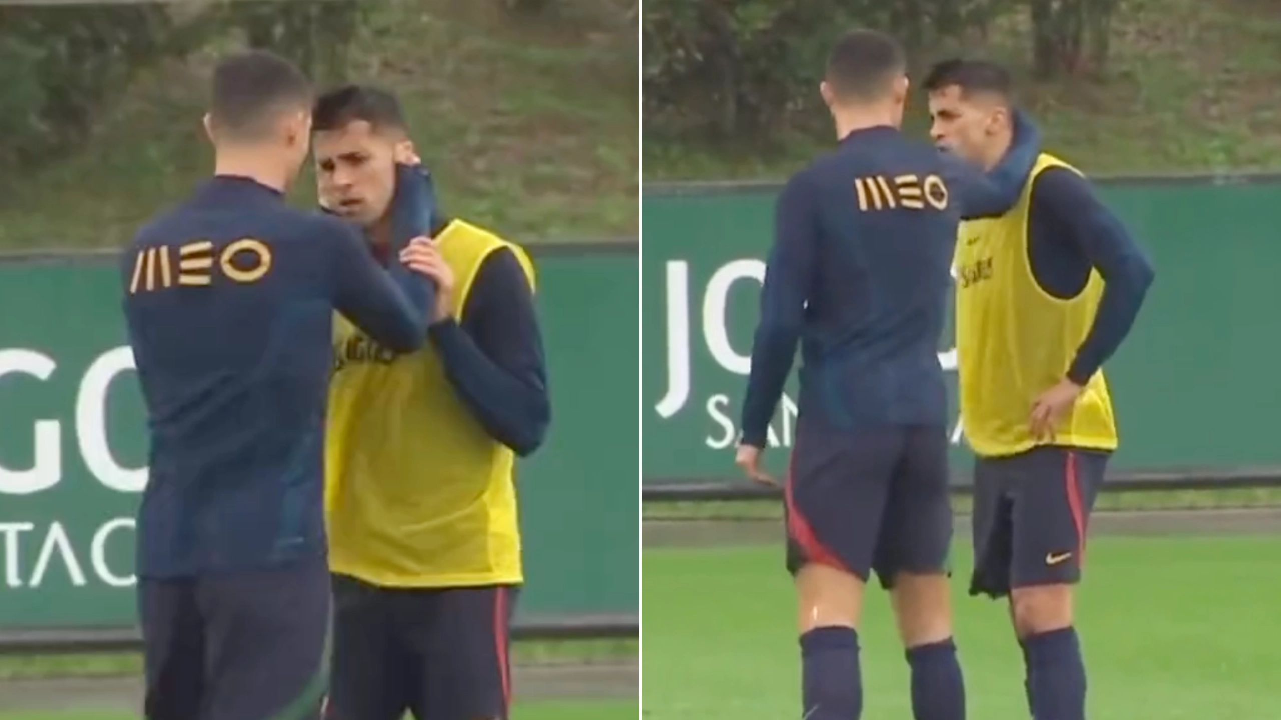 Joao Cancelo looks extremely awkward in Cristiano Ronaldo interaction