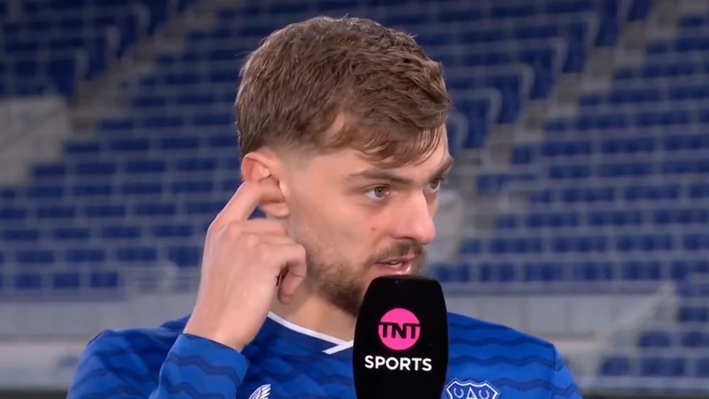 Everton fans interrupt Kiernan Dewsbury-Hall interview to celebrate Liverpool conceding