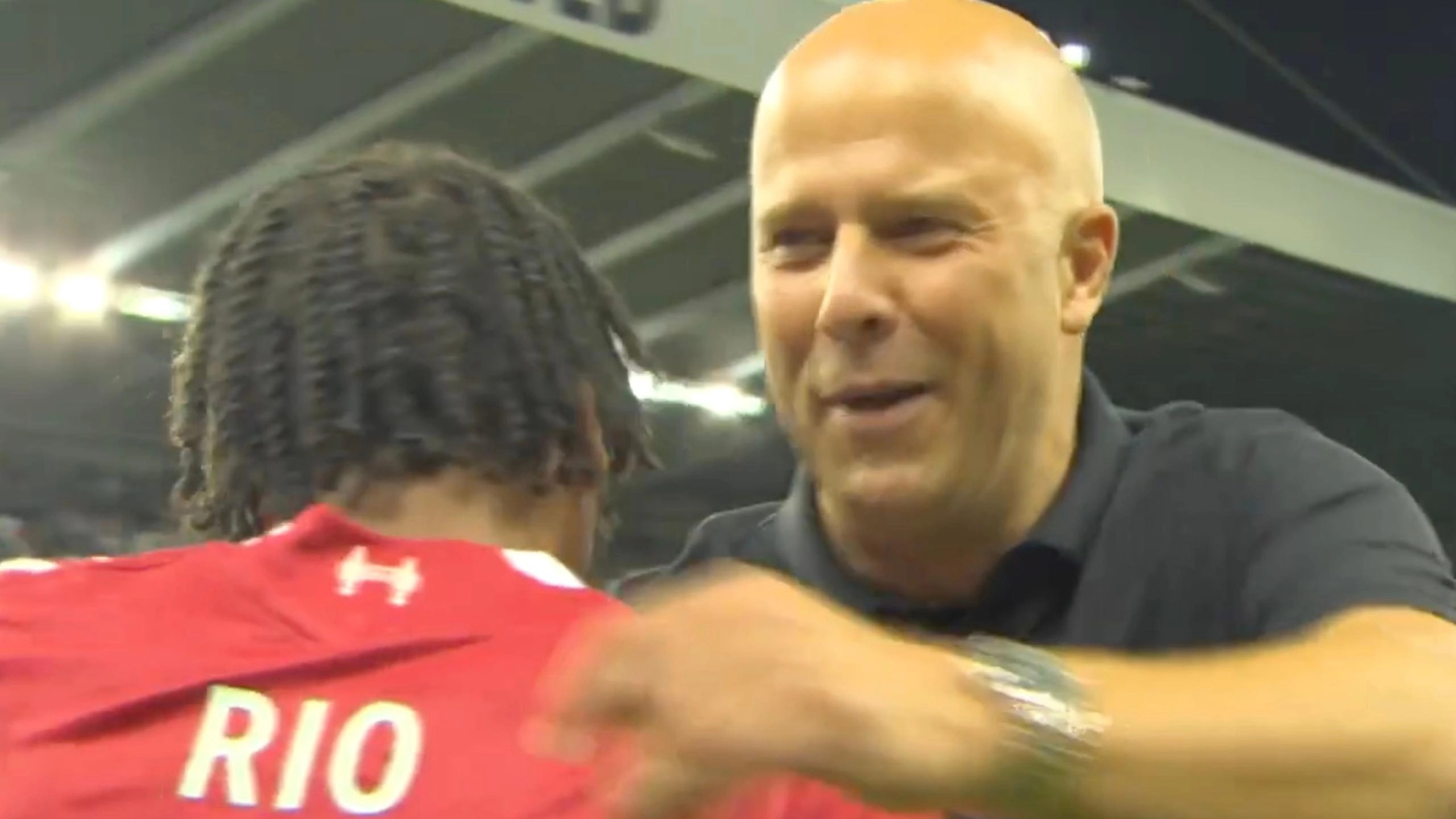 Arne Slot's five-word message to Rio Ngumoha caught on camera after Liverpool winner