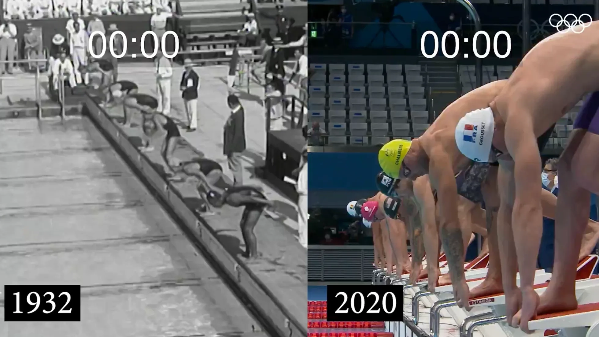 The difference between the men's 100m freestyle finals 88 years apart is fascinating to watch