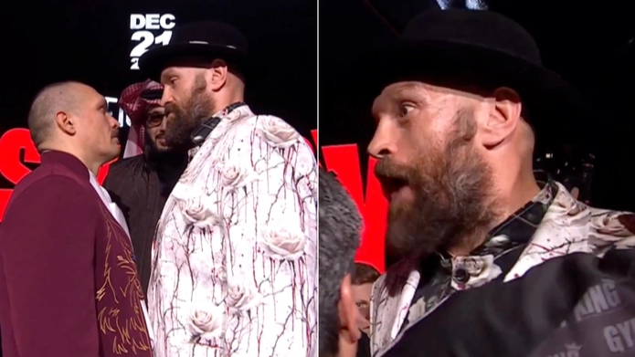 Tyson Fury and Oleksandr Usyk have just set the most bizarre record ever in never-before-seen scenes during press conference for Saudi rematch