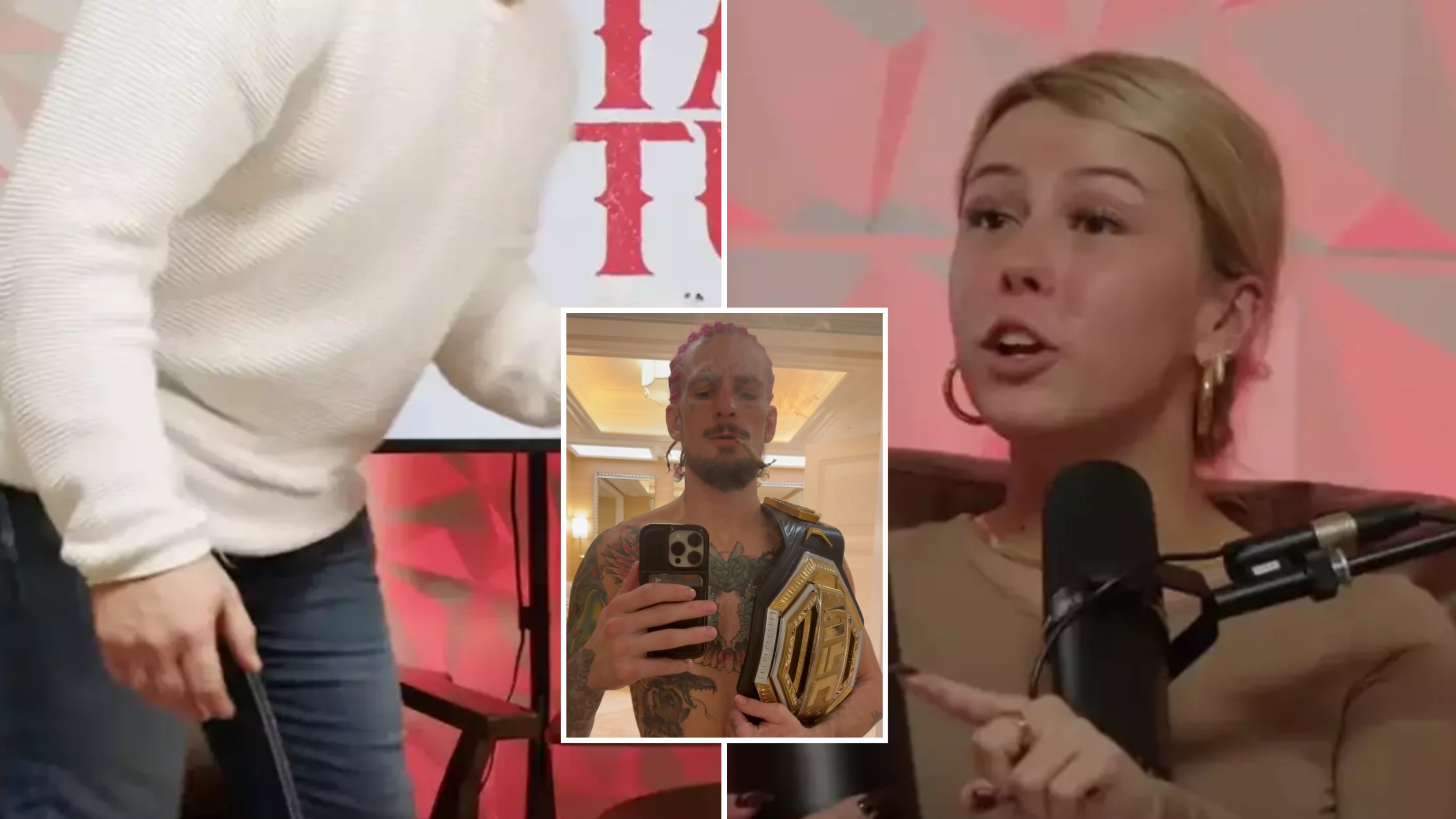 Hawk Tuah girl's boyfriend makes his feelings clear on Sean O'Malley sliding into her DMs in awkward podcast episode