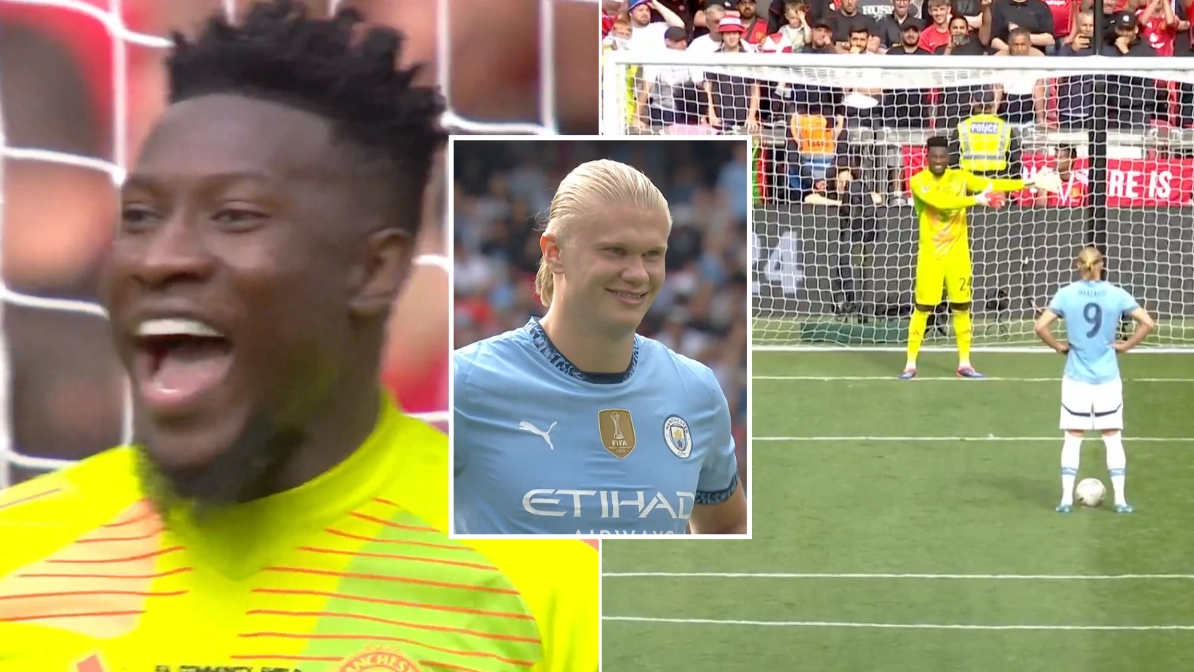 Fans think they've worked out what Andre Onana said to Erling Haaland during penalty shootout mind games 