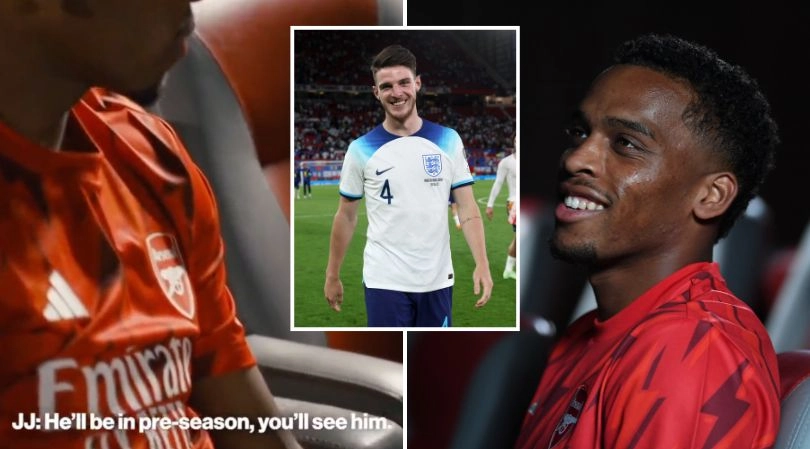 “You’ll see him...” - Declan Rice ‘transfer clue’ spotted in Arsenal’s Jurrien Timber announcement