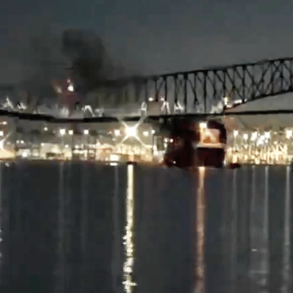 Horrifying footage shows moment Baltimore bridge collapses after being hit by ship