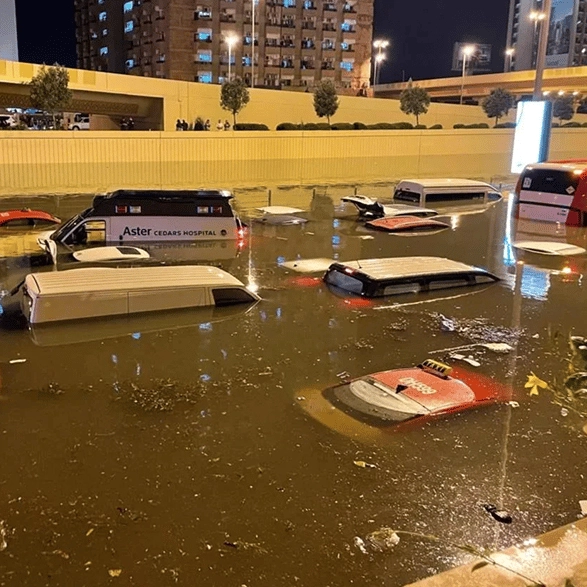 Tragic flash floods in Dubai have submerged hundreds of vehicles underwater