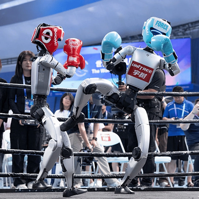 Man 'inches away from tragedy' as humanoid robot race goes horribly wrong