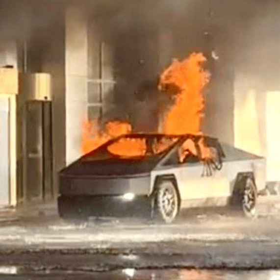 Horrifying footage shows moment Tesla Cybertruck mysteriously blows up outside Trump Tower in Las Vegas