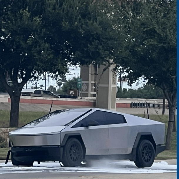Cybertruck catches fire after crashing into a fire hydrant and getting soaked in bizarre collision