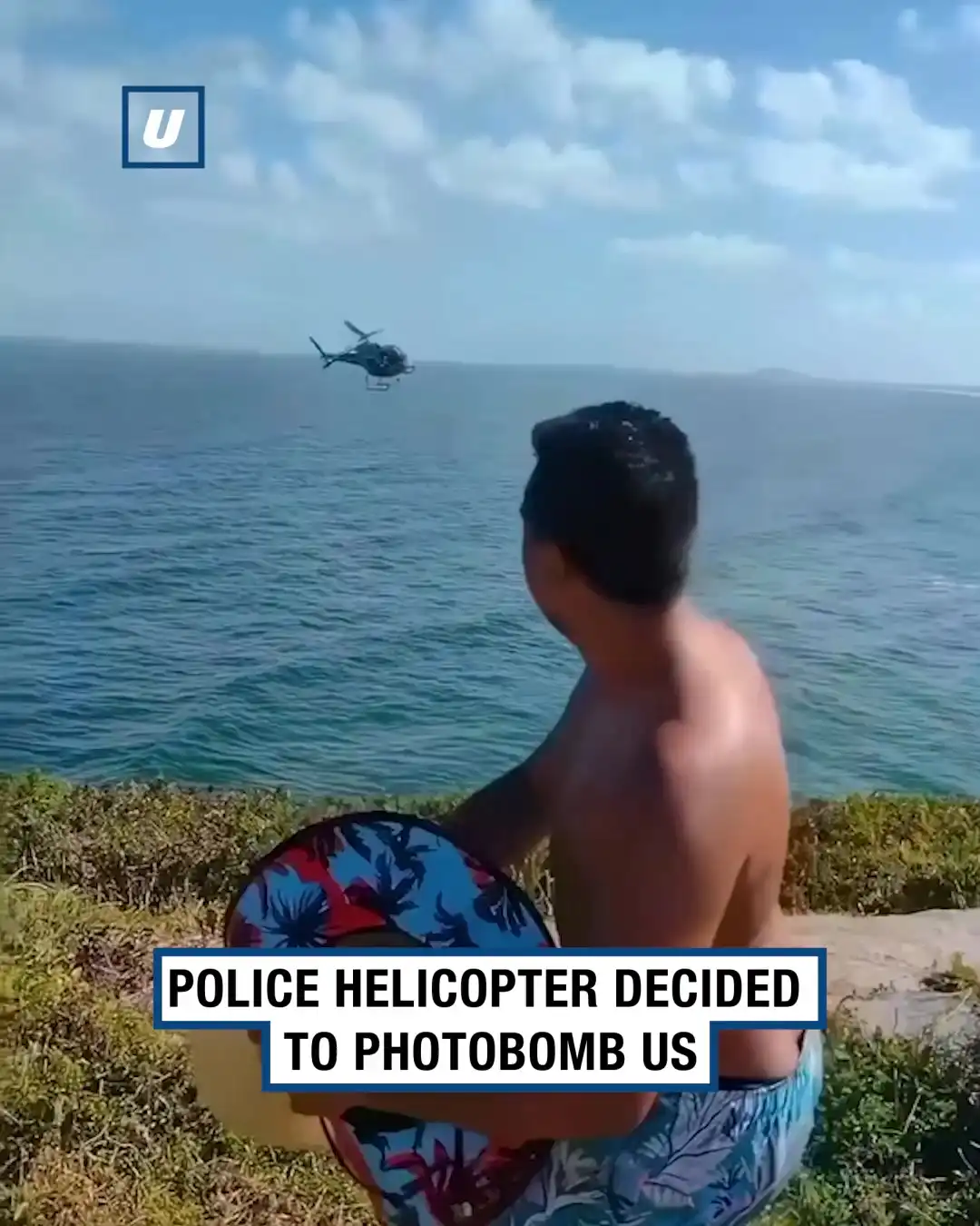 Police helicopter takes photo with tourists