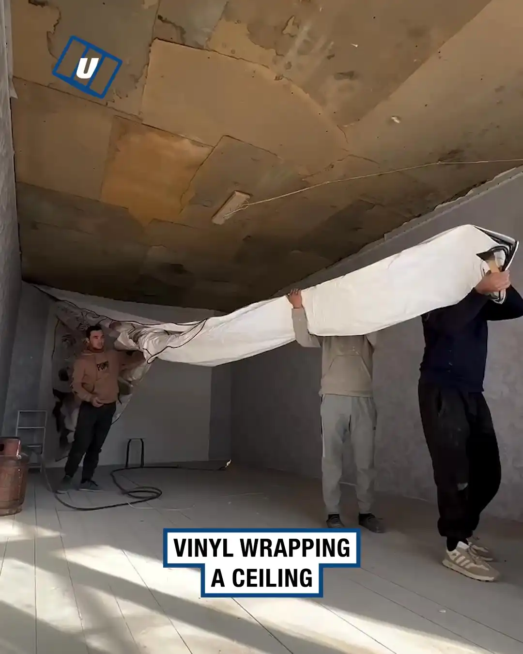 Vinyl wrapping a ceiling