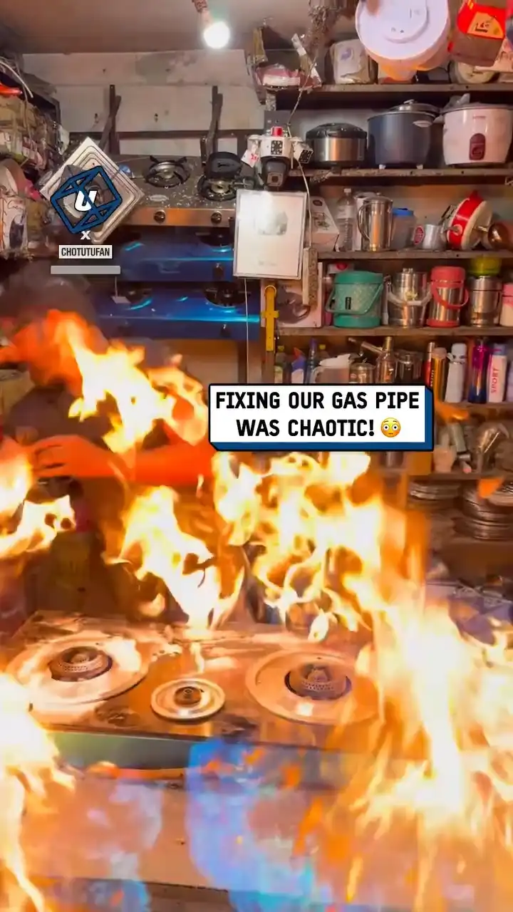 Chaotic kitchen gas pipe repair 🔥😱