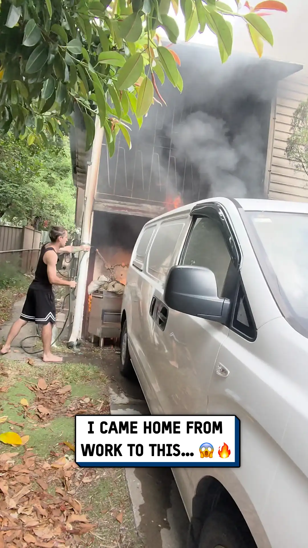 Moving burning car to save a house 😳🔥