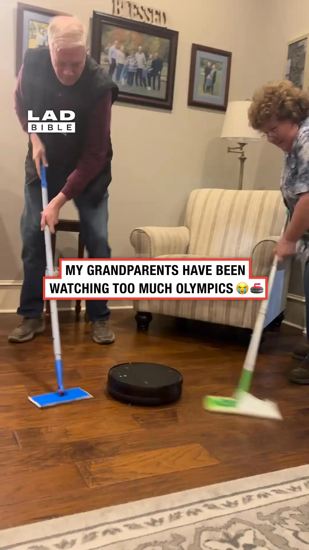 Grandparents play curling with the Roomba 😂👏