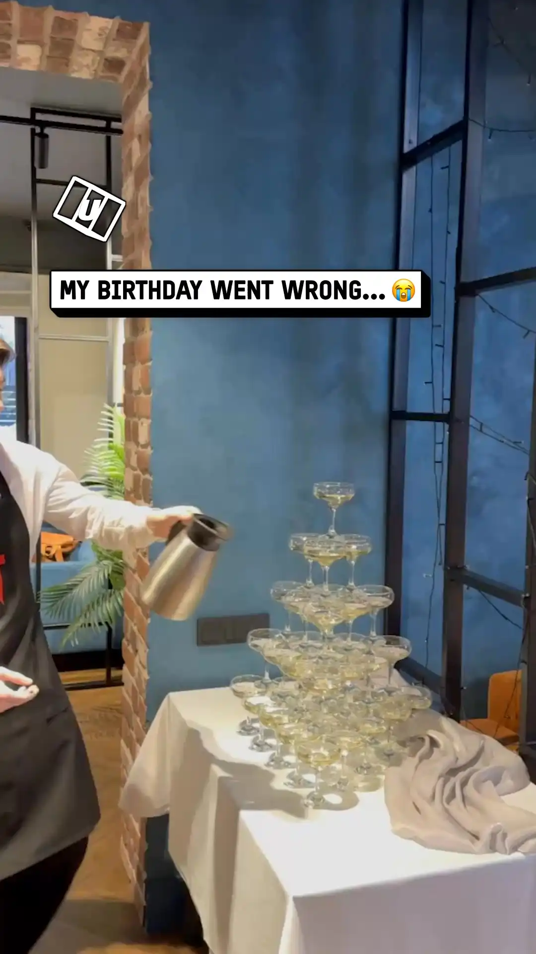 Bro spills champagne tower 🥂😳