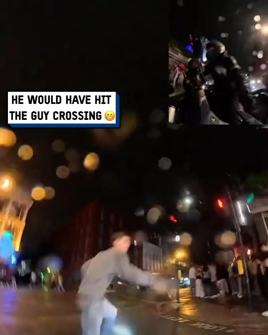 Motorcyclist saves pedestrian's life 😱⚠️