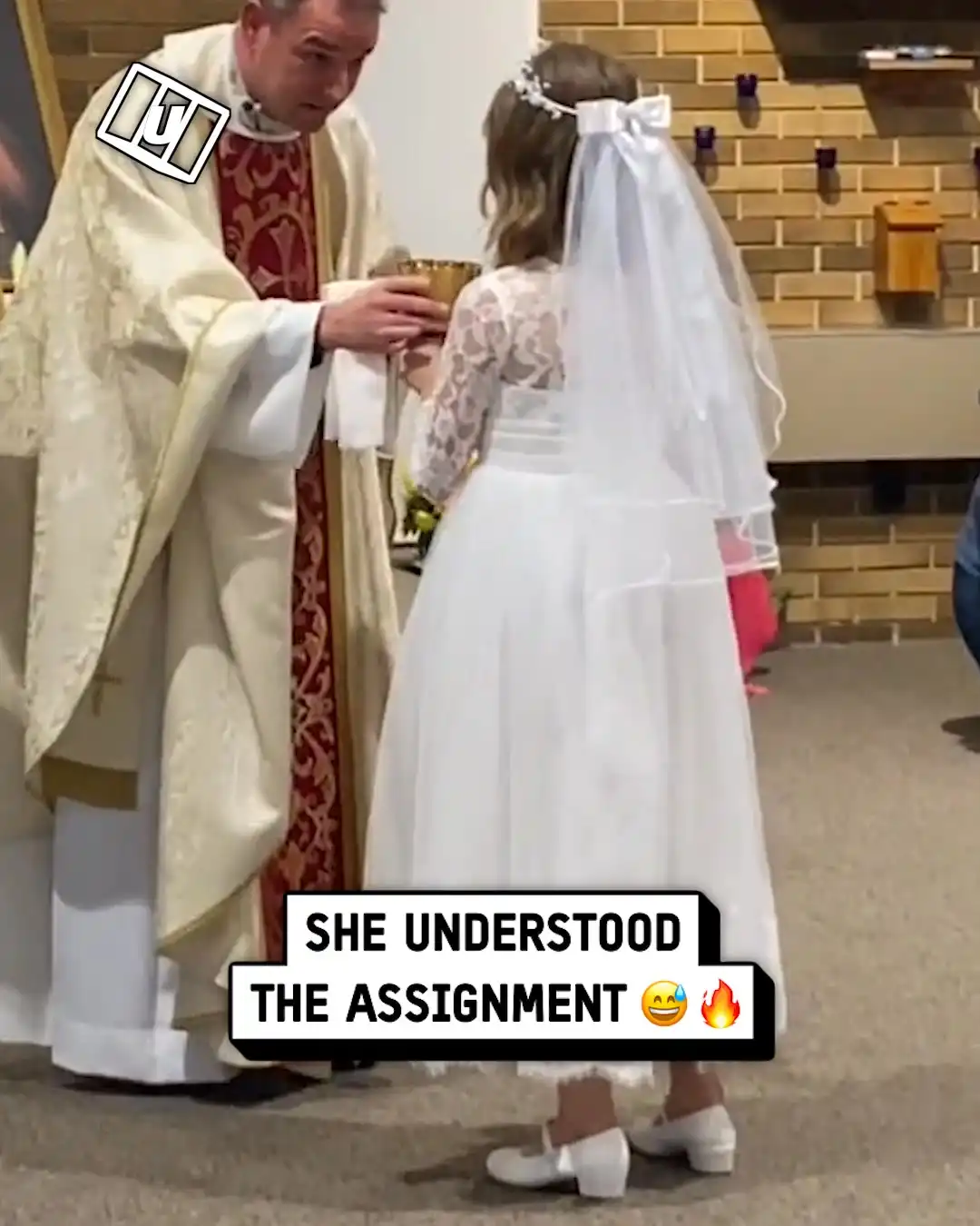 Kid chugs wine on her communion