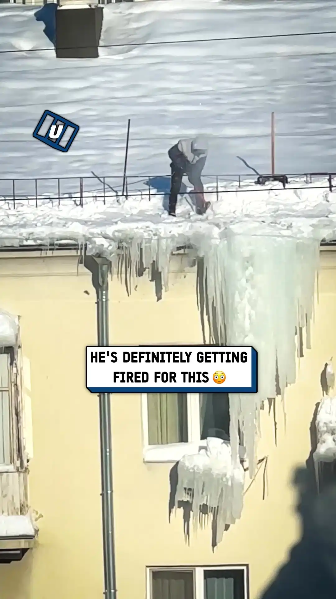 Worker knocks down icicles fail π₯Άπ
