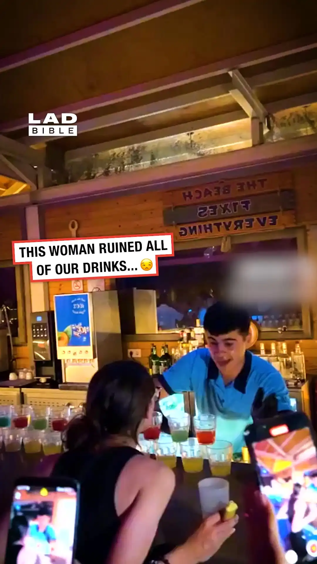 She misunderstood and toppled entire bar full of drinks 😬