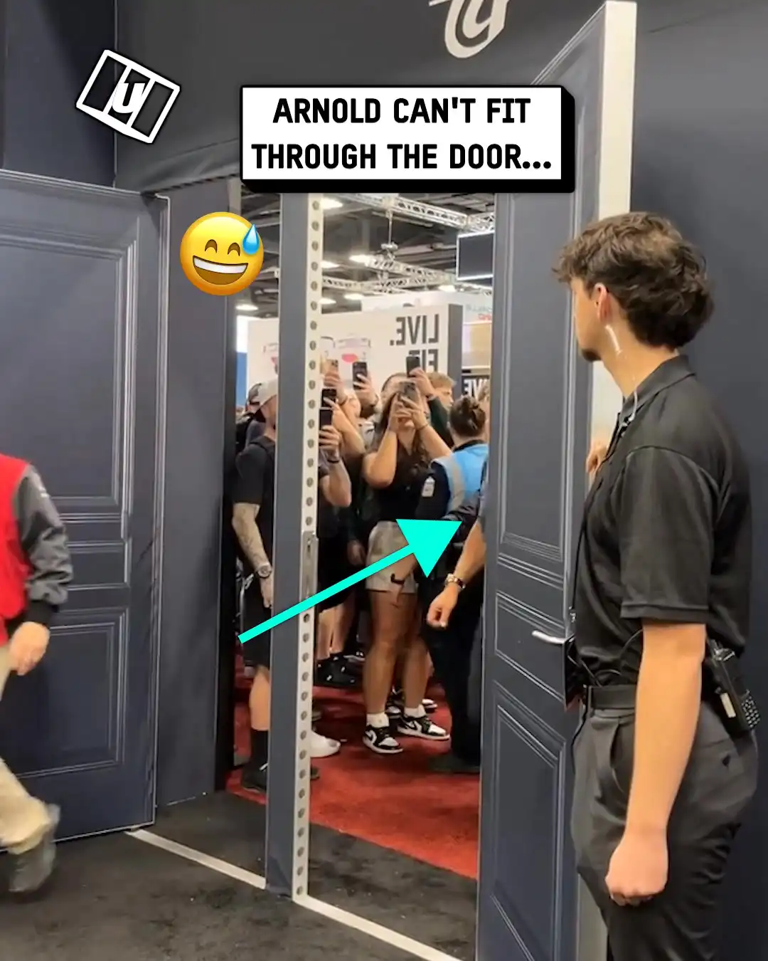 Arnold Schwarzenegger struggled to fit through this door 🤣