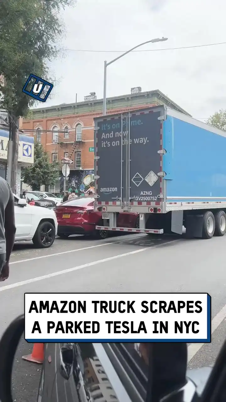 Amazon truck hits car 😱🚛