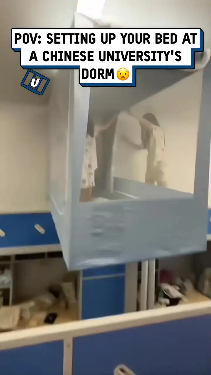 Setting up my bed at a Chinese university dorm room 🛌😲