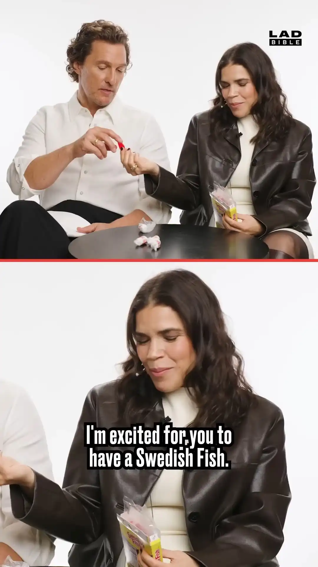 Matthew McConaughey and America Ferrera Try Swedish Fish For The First Time