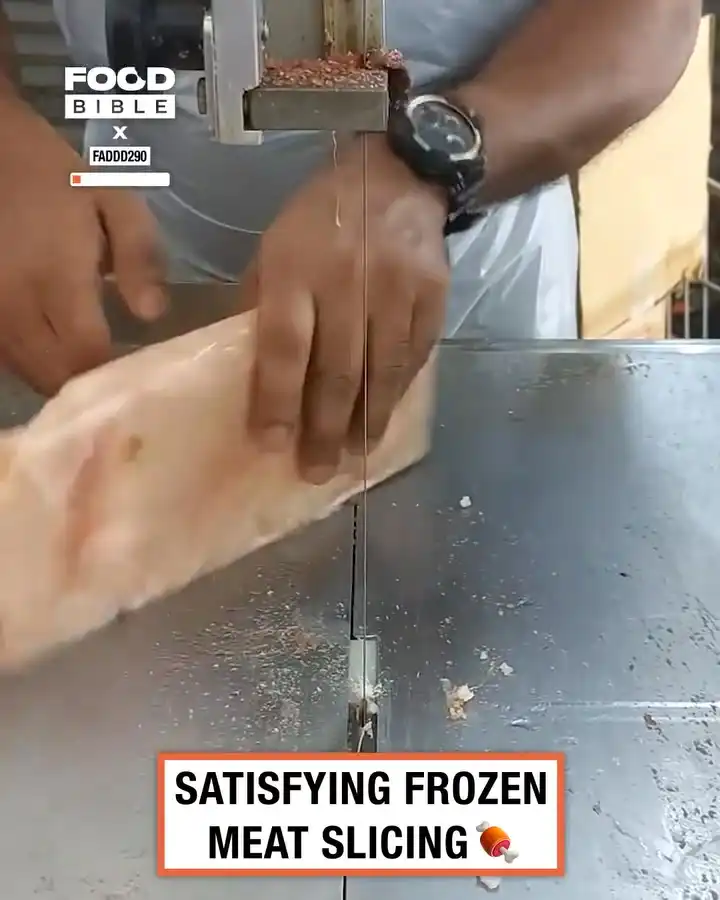 Slicing frozen meat 🥩