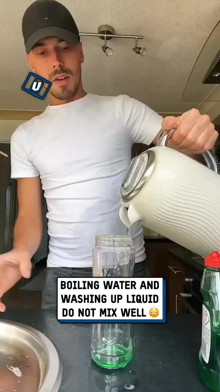 Putting boiling water and soap in a shaker 💥😮
