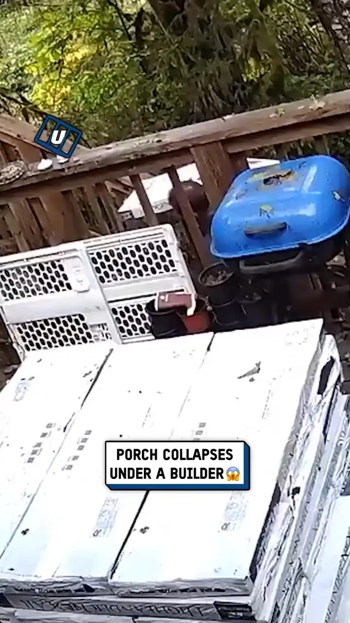 Porch collapses on worker 😱👷‍♂️