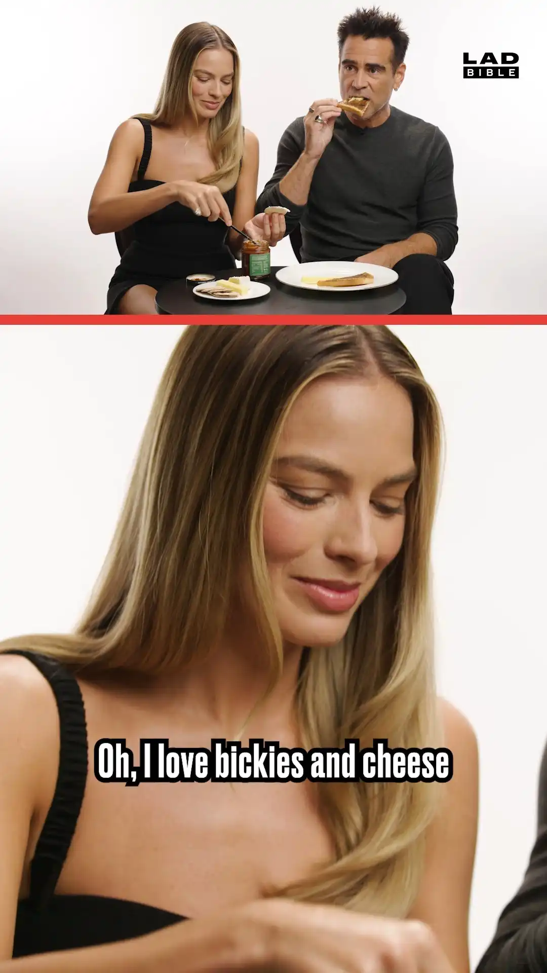 Margot Robbie & Colin Farrell enjoy eating crackers and cheese