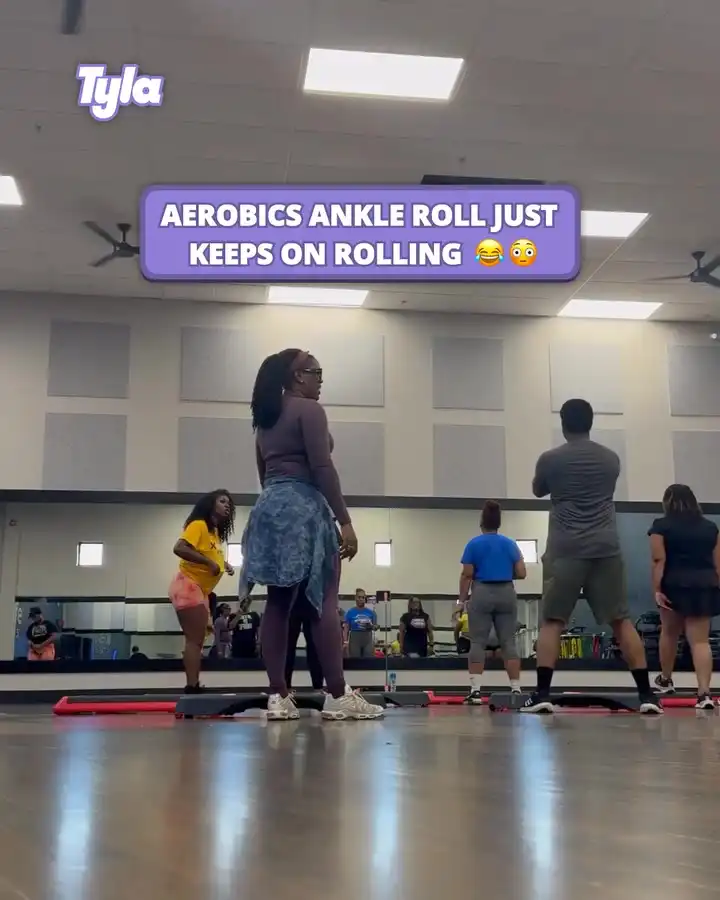 Aerobics ankle roll then she keeps rolling from embarrassment 😂😳