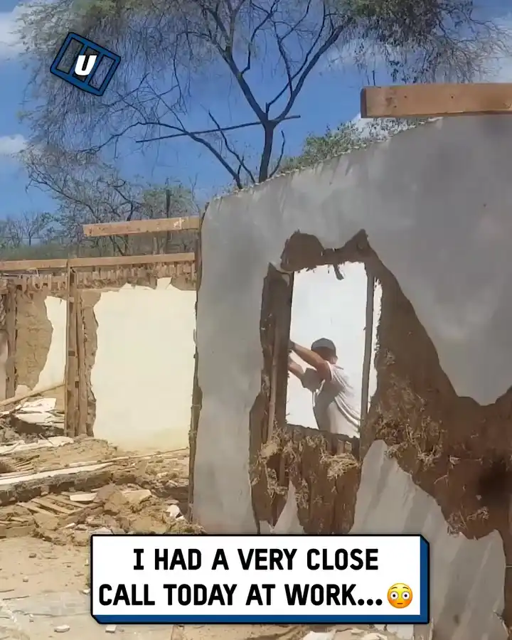 Construction workers dodge falling wall 🚧😱