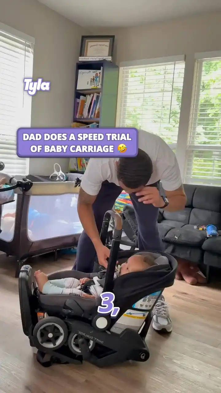 Dad does a speed trial of baby carriage 😂👏