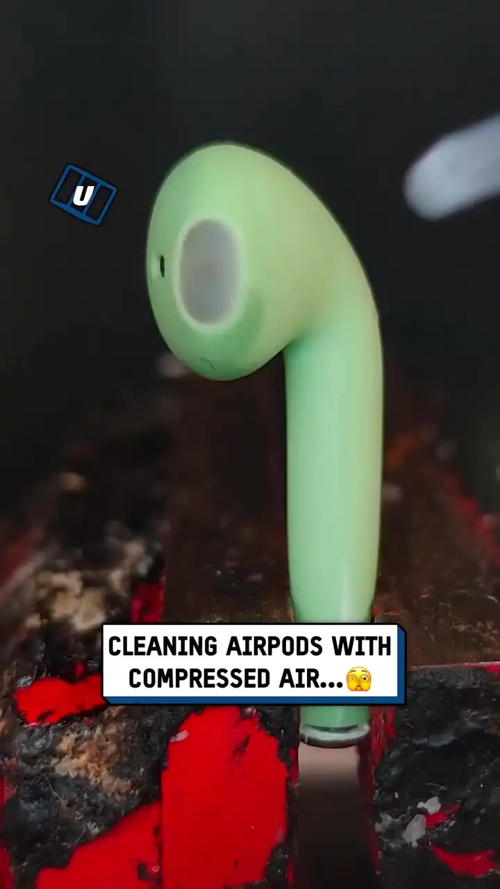 Cleaning AirPods with compressed air 😲💨