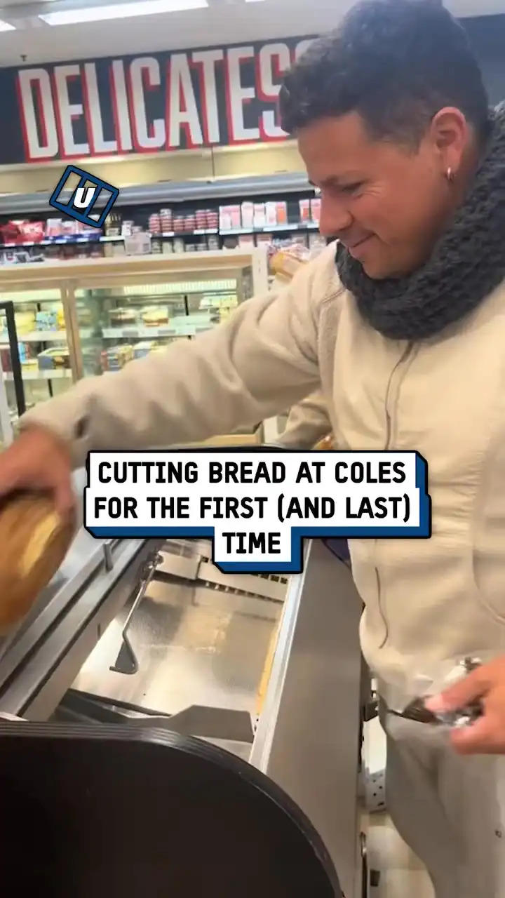 Using store's bread cutter for the first and last time 🍞🤣