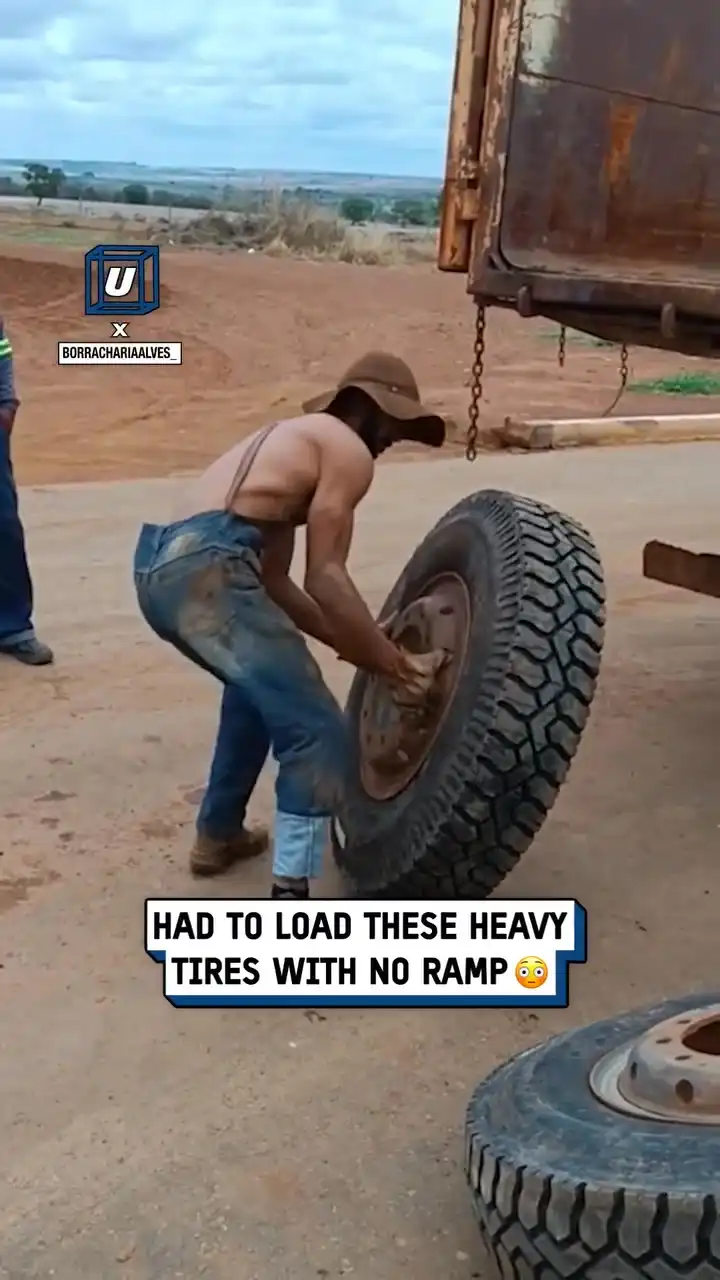 Loading heavy truck tires hack 🛞💪