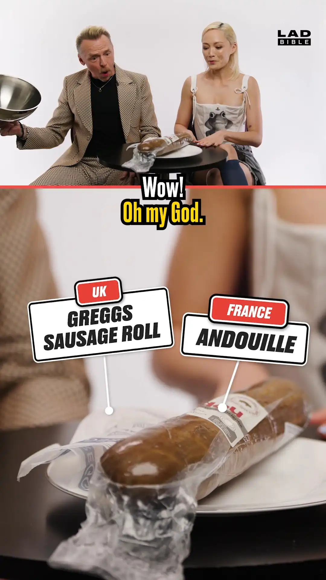 Simon Pegg & Pom Klementieff try snacks from each other's country